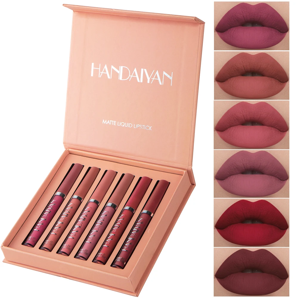 

HANDAIYAN Matte Liquid Lipstick Kit 6 Colors/box Makeup Set Matt Nude Velvet Lip Gloss Lips Cosmetics Tint Lipgloss Waterproof