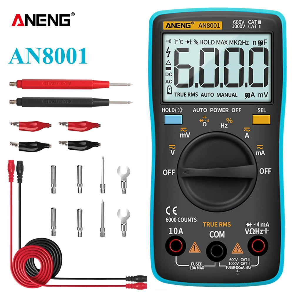 

ANENG AN8001 Profesional Digital Multimeter 6000 Counts True RMS AC/DC Current Voltage Capacitor Test Auto Range Tester Meter