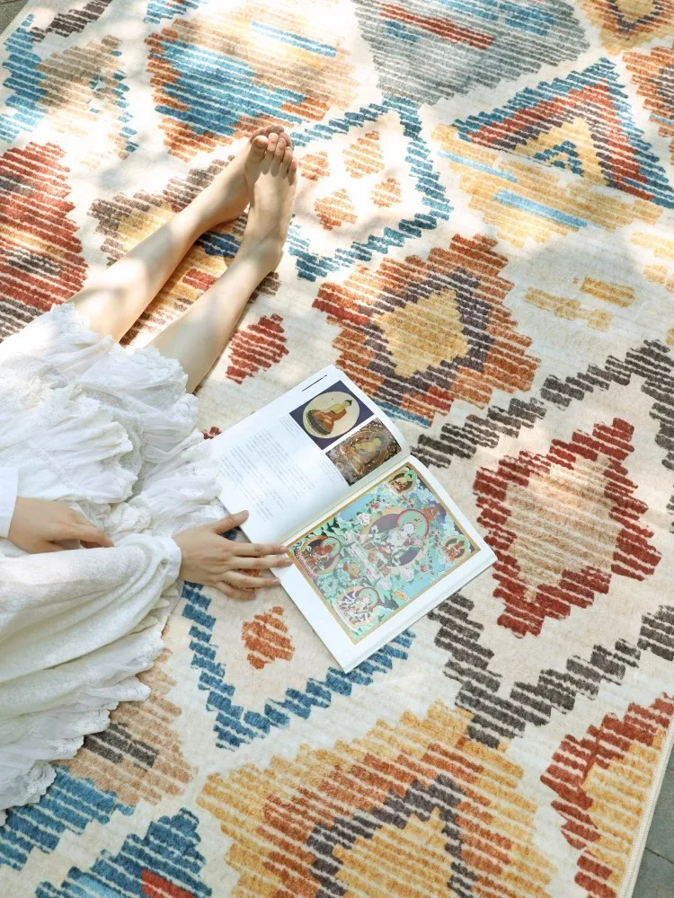 

Bohemian National Style Carpet Vintage Morocco Living Room Area Rug Retro Sofa Coffee Table Floor Mat Persian Large Study Carpet