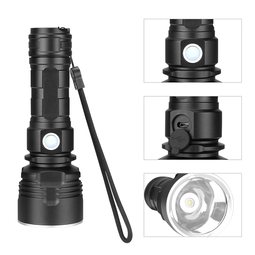 

Xhp70 1000LM Tactical FlashLight Most Powerful Flash Lamp 3 Modes Usb Rechargeable Zoomable High Power Led Torch Lights for Camp