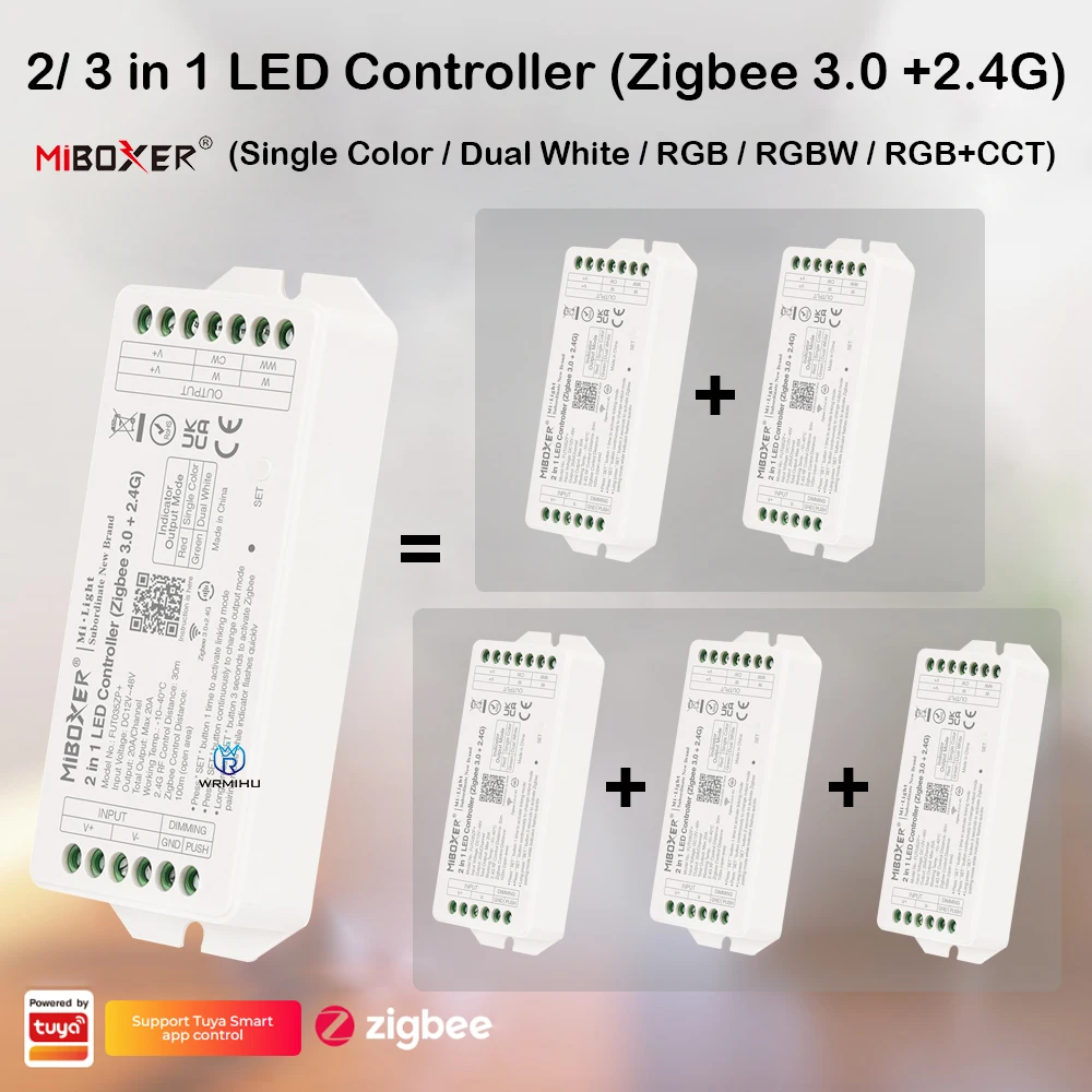 Контроллер Miboxer ZigBee для светодиодных лент, 2,4G, FUT035ZP + 2 в 1, FUT037ZP + 3 в 1 для одноцветных двойных белых RGB RGBW RGB + CCT