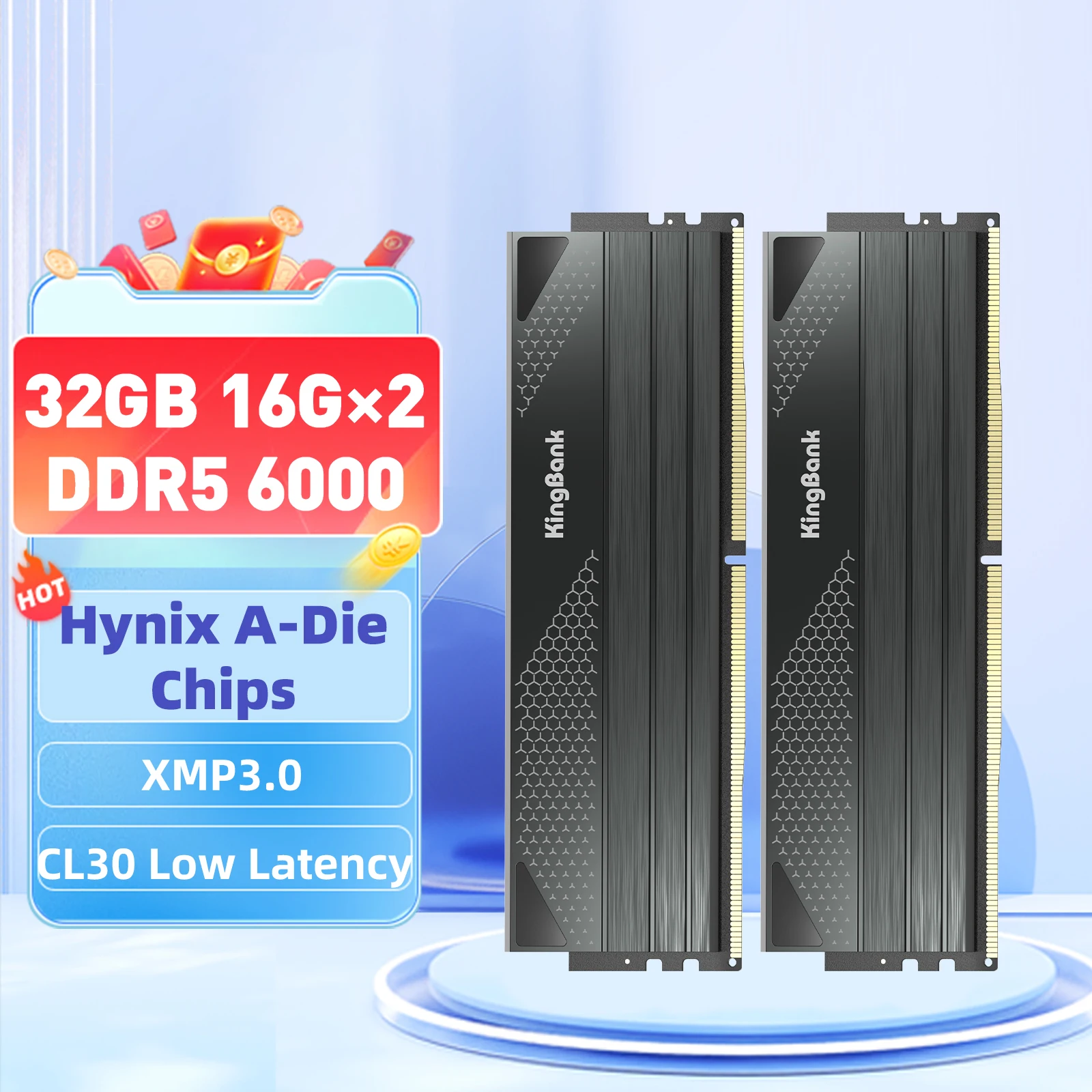 KingBank черная оперативная память ddr5 16 Гб x2 32 Гб 6000 МГц ...