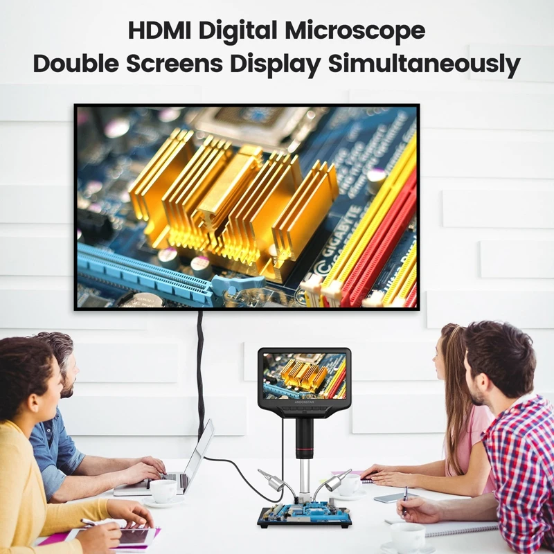 Фото Andonstar AD407Pro 7-дюймовый цифровой микроскоп 270X HDMI для монетных печатных плат/SMD, инструменты для ремонта пайки, 3D-эффект, 12,5-дюймовая металлическая подставка №4