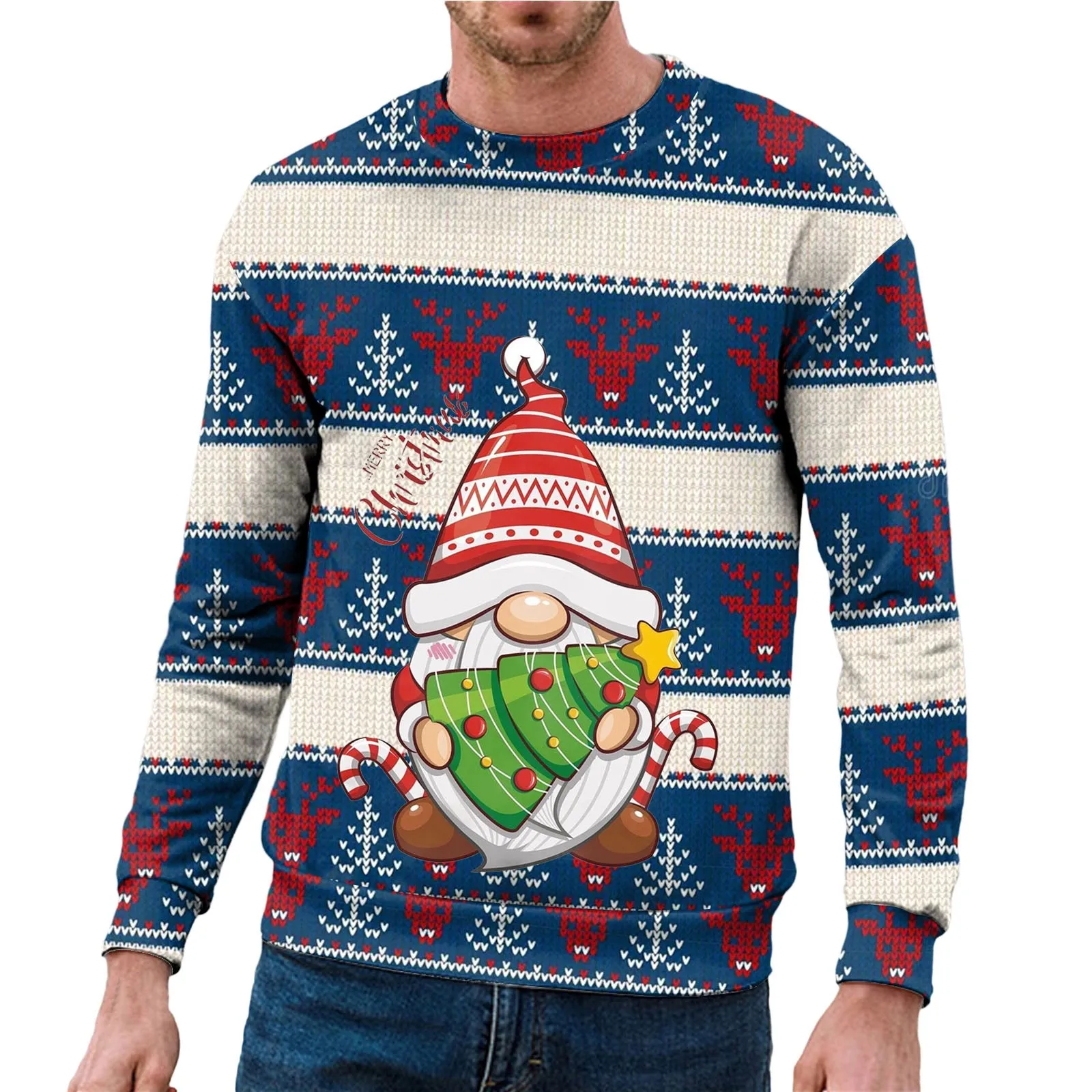 

Мужской рождественский джемпер, свитшот, пуловер с круглым вырезом, осенне-зимняя рубашка с длинным рукавом, современный свитер в корейском этническом стиле ретро