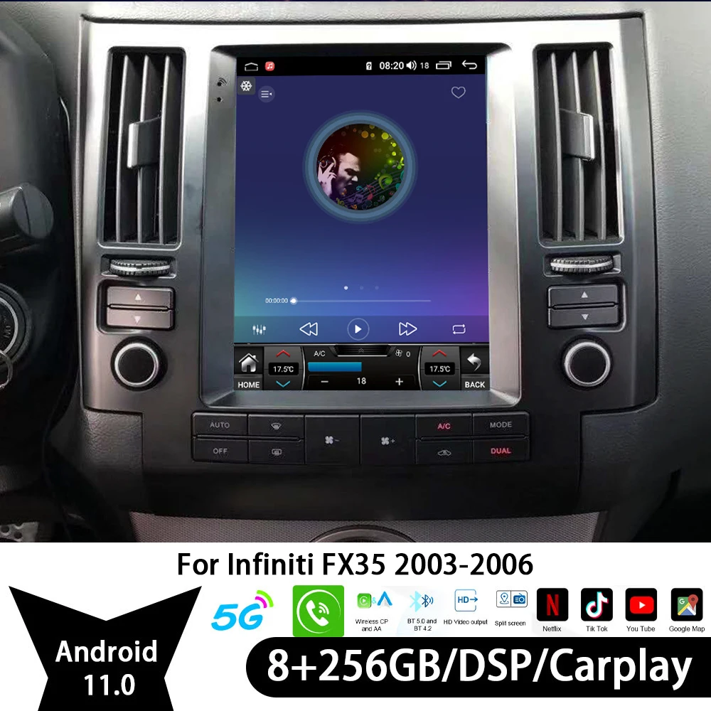 8G+256GB Android 11 For Infiniti FX35 2003 2004 2005 2006 Car Radio Multimedia Player Auto GPS Navigation DVD Carplay