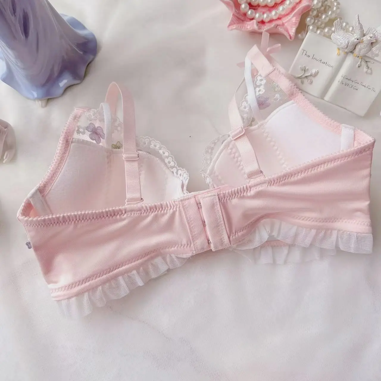 Японский женский вышитый тонкий бюстгальтер без косточек с бабочкой сексуальный