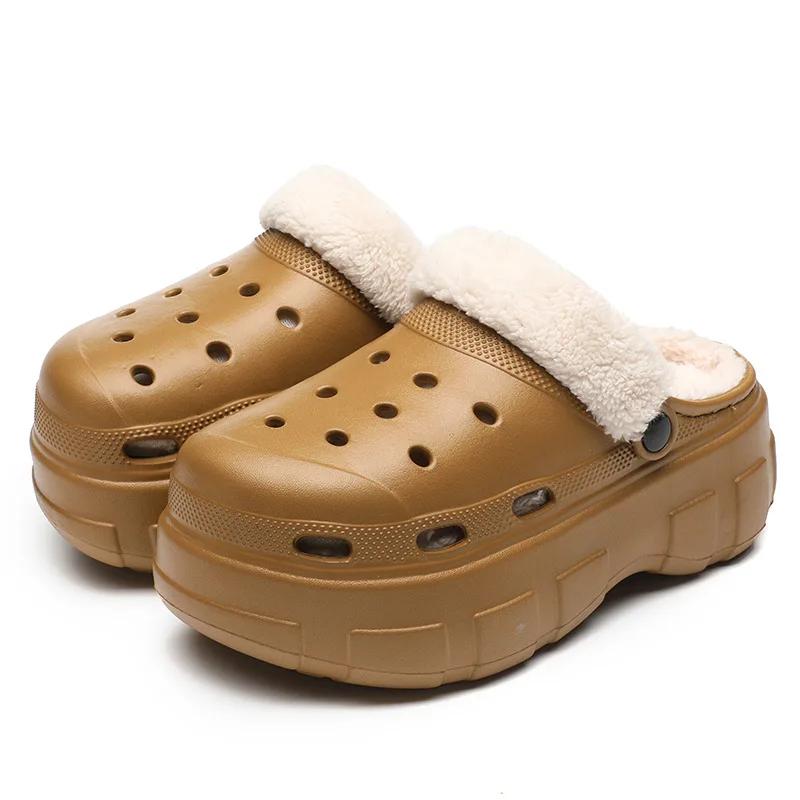 New Woman Warm Outdoor Furry Plush Heighten Platform Slippers Winter Shoes Casual Home Cotton Shoes Hollow Out Plush Slippers