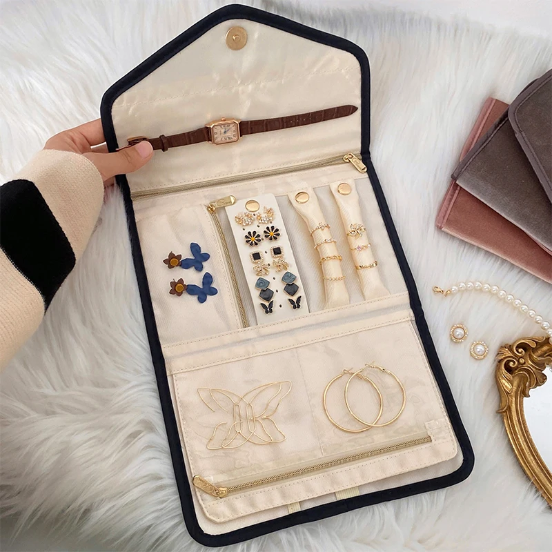 

1-2PCS Travel Portable Jewelry Organizer Roll for Earrings Rings Necklaces Brooches Jewelry Case Storage Bag Accessories Pouch