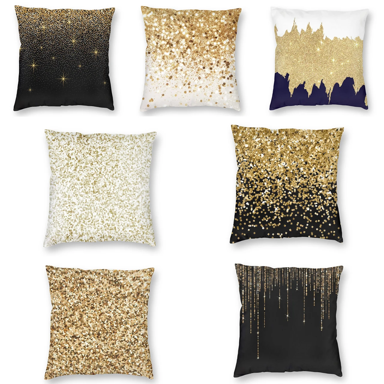 

Black And Gold Glitter Pattern Square Pillowcase Pillow Cover Velvet Cushion Zip Decorative Comfort Throw Pillow For Home Sofa