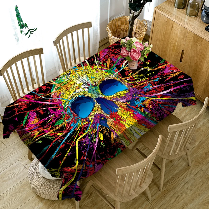 

Lattice Pattern Tablecloth 3d Skull Washable Dustproof Cloth Rectangular and Round Table Cover Wedding Decoration Mantel Mesa