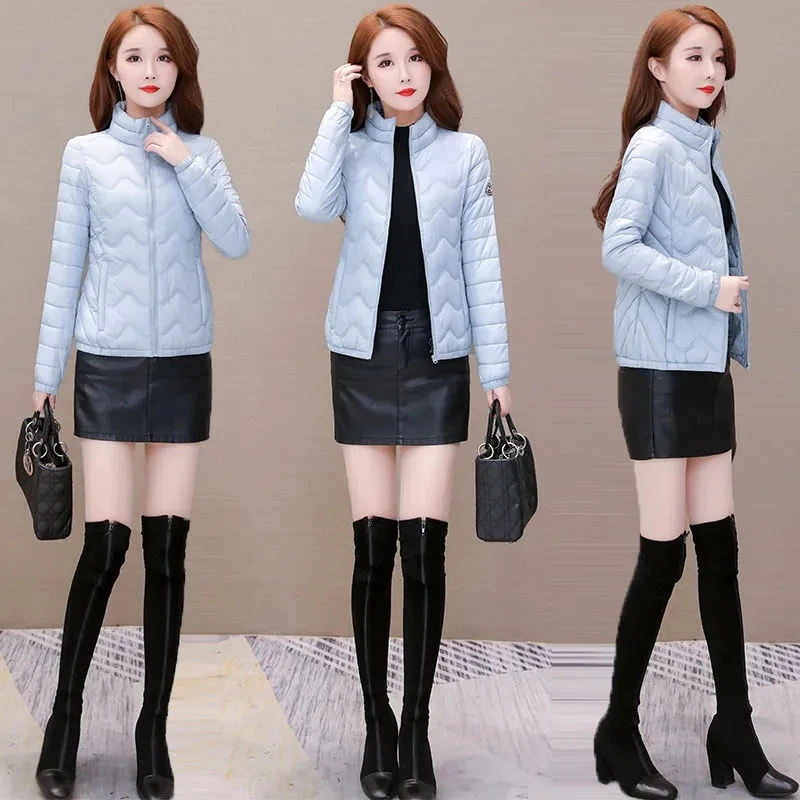Short Down Padded Jacket Women's Parka 2022 New Winter Stand Collar Long Sleeve Solid Fashion Female Portable Ultralight Outwear