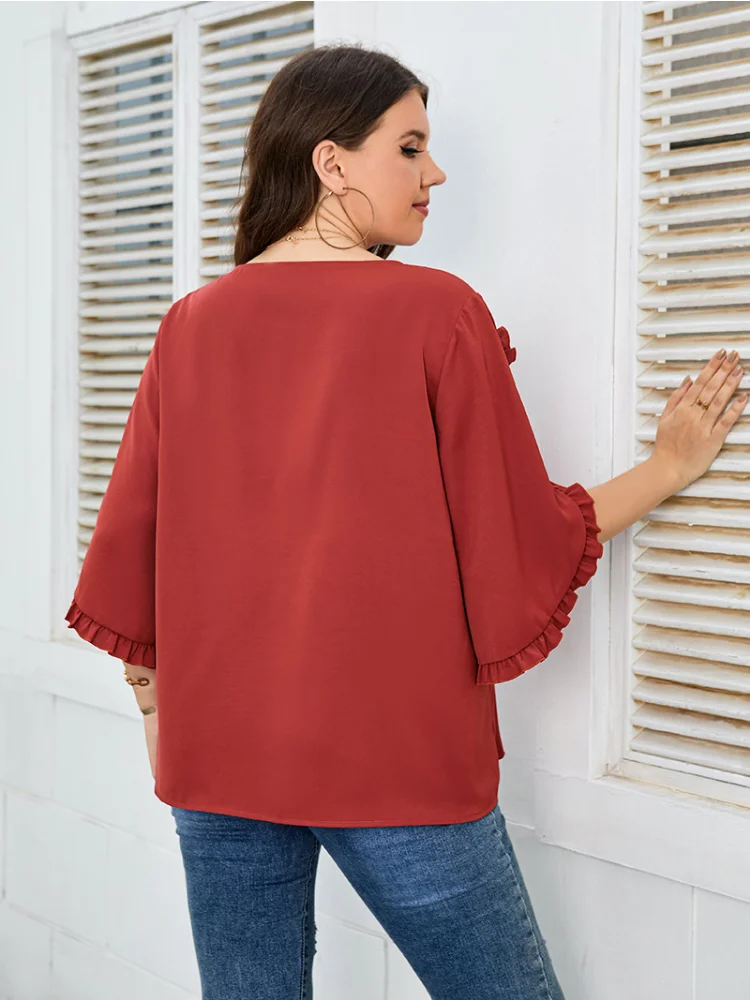 Plus size women shirt red half sleeve loose top plus size women clothing  women tops and bloues