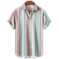2022 mens casual striped shirts 3d digital printed short sleeve street casual shirts plus size 5xl