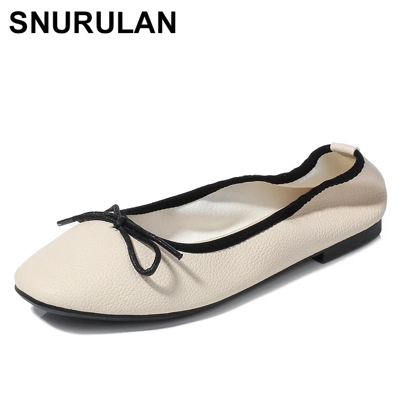 

SNURULAN Elegant Bow-knot moccasins woman foldable ballet flats slip on loafers ballerina square toe soft bottom sneakers shoes
