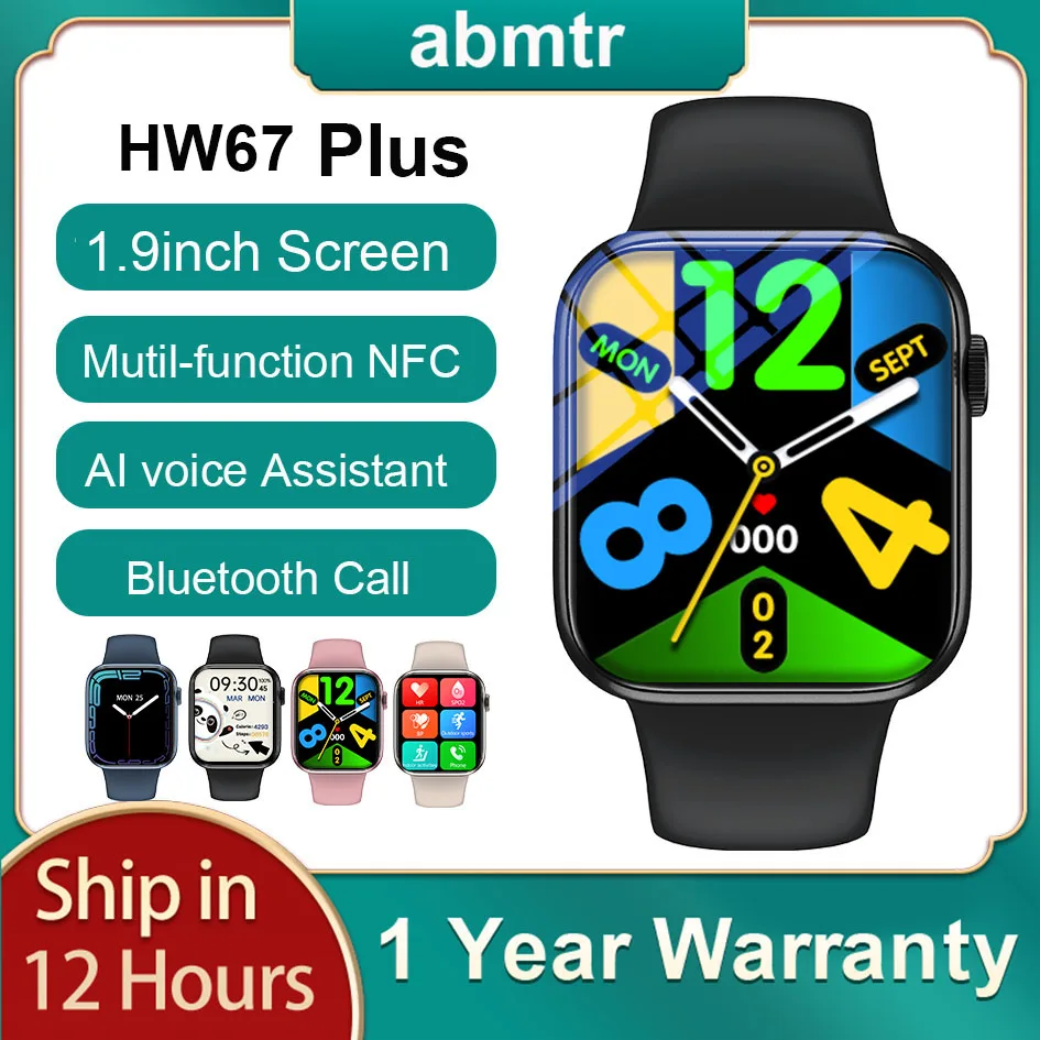 

Abtrm Original HW67 Plus Smartwatch Men 1.9" NFC Voice Assistant Bluetooth Call Women Smart Watch PK Dt100 W37 IWO HW22 W27