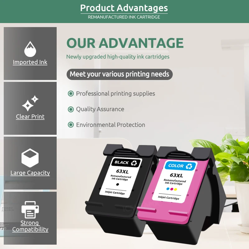 Картридж Icehtank 63XL совместимый с принтерами HP 63 Ink Deskjet 2130 2131 3630 4250 5258 5264 5230 5232 5255