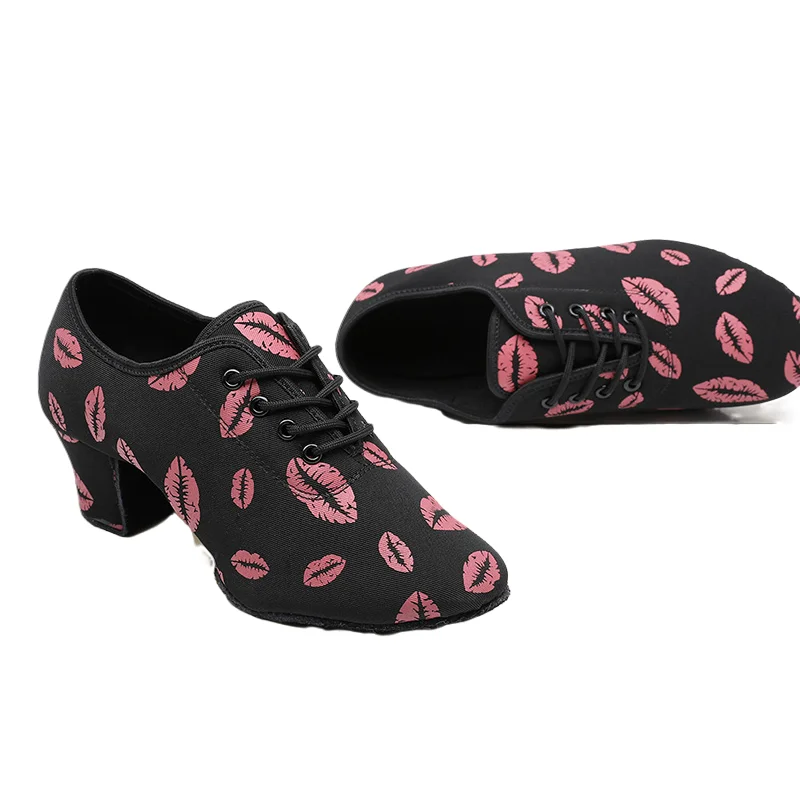 Dance Shoes for Men Women Girls Ballroom Red Lips Indoor Oxford Leather Sole Modern Tango Jazz Practise Salsa Shoes Lip Print