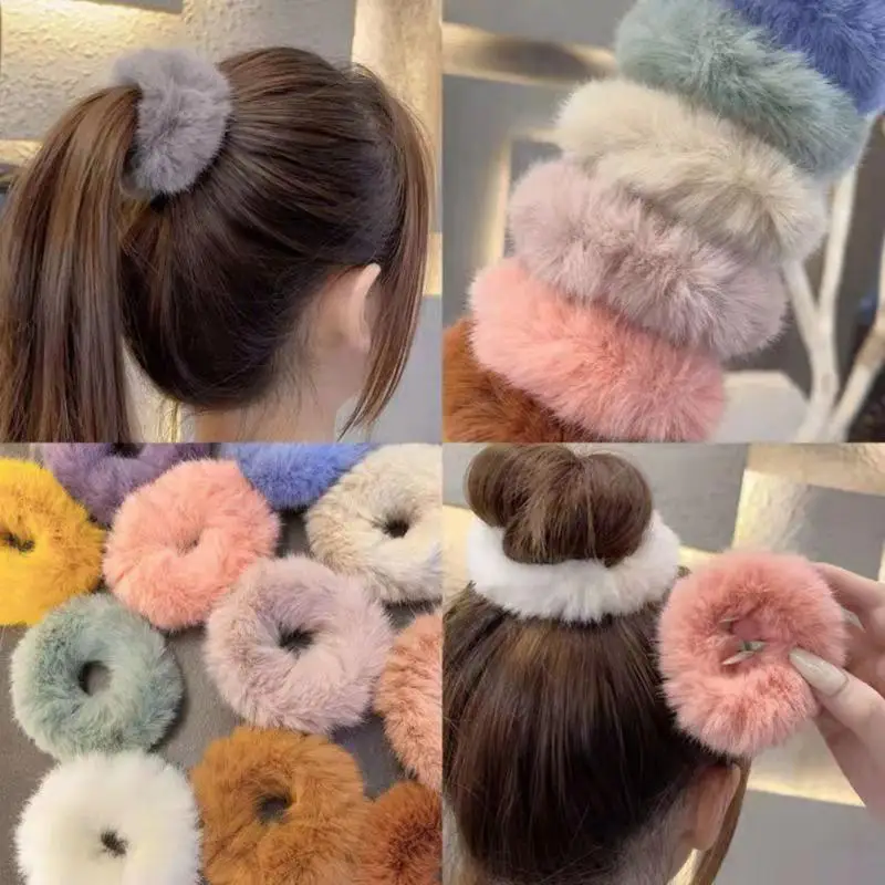 

10Pcs Winter Elastic Hair Band Imitated Fur Candy Colored Fluffy Warm Scrunchies Women Girls Plush Hair Rope Hair Accessories