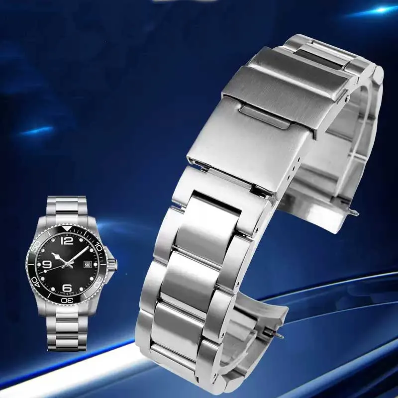 Фото 21 мм твердый стальной ремешок для часов с дугой для Longines Concas, стальной ремешок L3.642.4 L3.781.4, мужской браслет-браслет серии №1