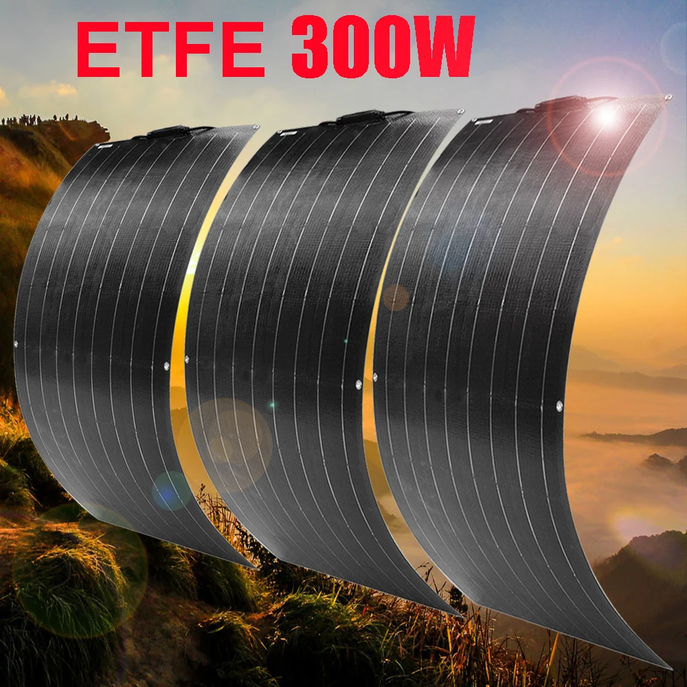 

ETFE Solar Panel 12V 300W 200W 100W Photovoltaic Panel for Home Car Boat Balcony Camper Travel Outdoor 23% High Efficiency