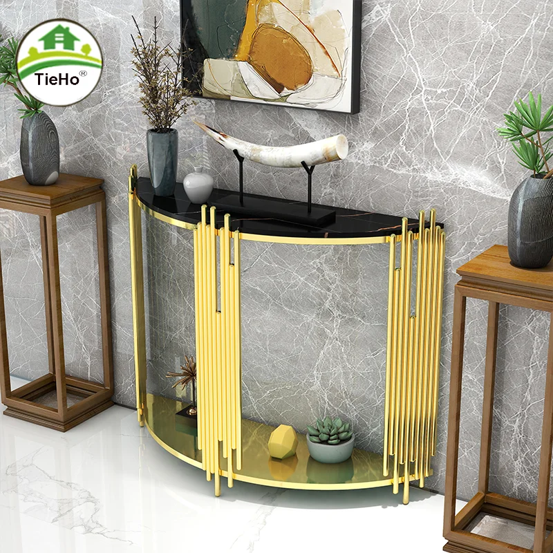

Роскошный полукруглый стол из шифера, современный минималистичный узкий стол для прихожей и крыльца, металлический боковой стол, Золотая мебель для дома