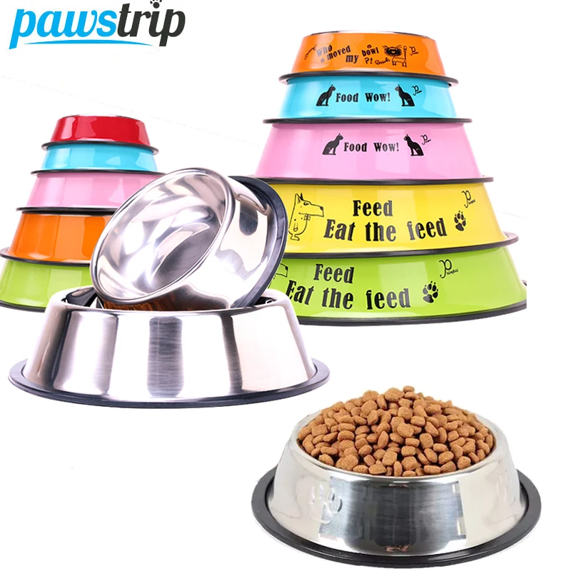 15-30Cm Stainless Steel Pet Dog Bowl Puppy Food Bowl Non-Slip Cat Dog Feeder Color Water Bowl for Dogs Feeding Dish Pet Supplies