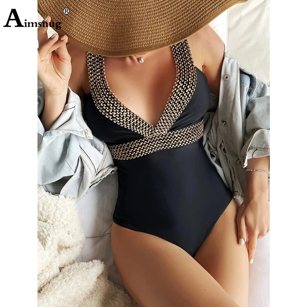 Women High Cut One Piece Swimwear Ladies Patchwork Swimsuit Sexy Push Up Onesie Bodysuit 2022 Summer New Hook Metal Bathing Suit |