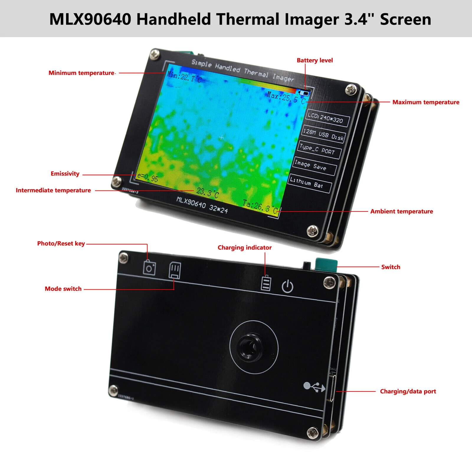 

Фотоаппарат Mlx90640 для ремонта электроники JP USB Type-C 5 В/1 А