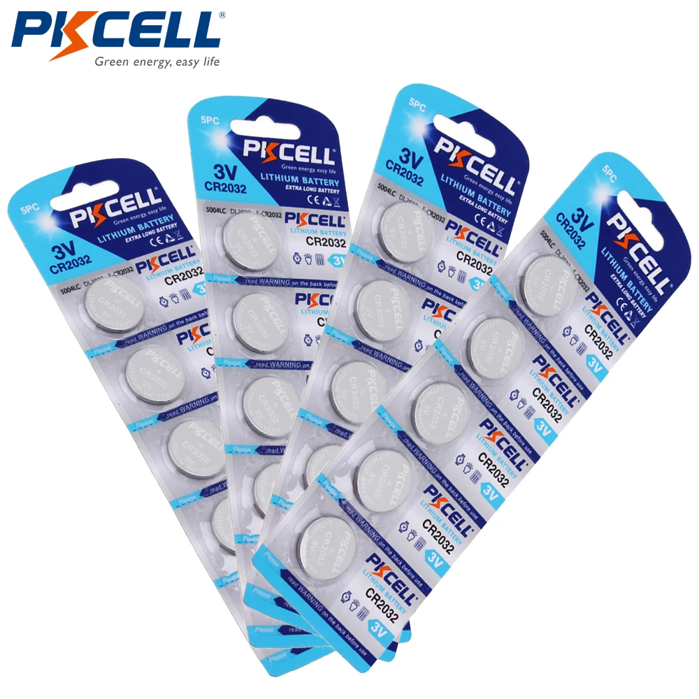 

20pcs/4cards PKCELL Bateria CR2032 3V Lithium Button Battery BR2032 DL2032 ECR2032 CR 2032 Lithium Batteries For Toys Watches