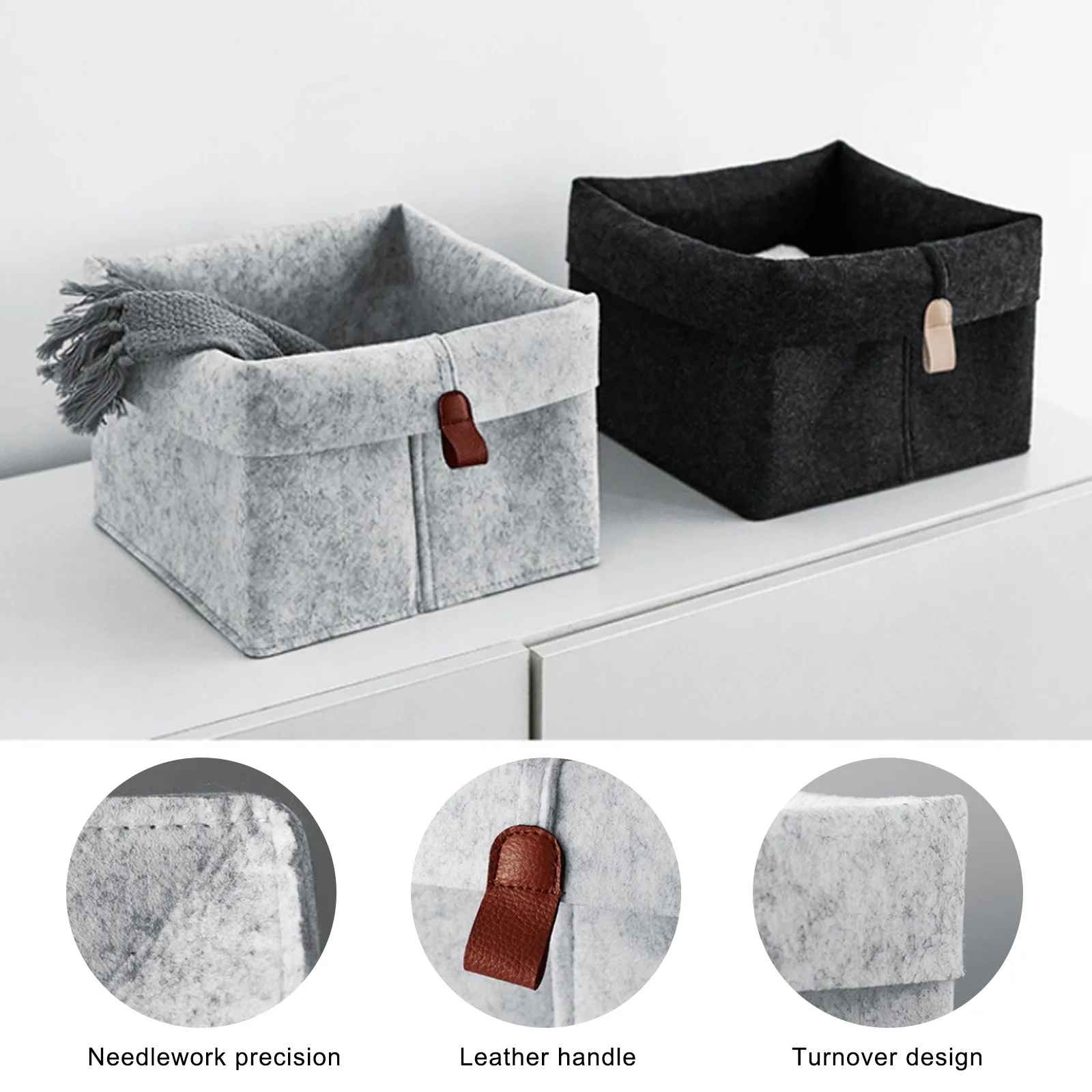 

Nordic Felt Storage Basket Convenient Folding Hallway Entrance Key Small Storage Box Office Desk Home Supplies Organizer