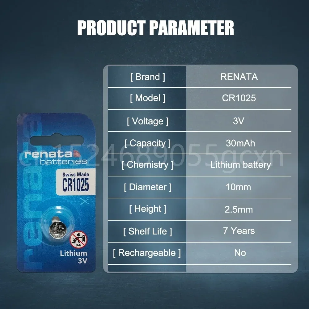100% оригинальная литиевая батарея RENATA CR1025 CR 1025 3 В кнопка типа таблетка для