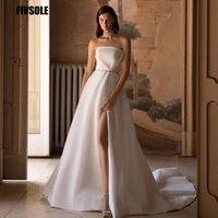 fivsole bohemian beach wedding dresses 2022 sexy side split satin modern sweep train bridal gowns belt beadings robe de mariee