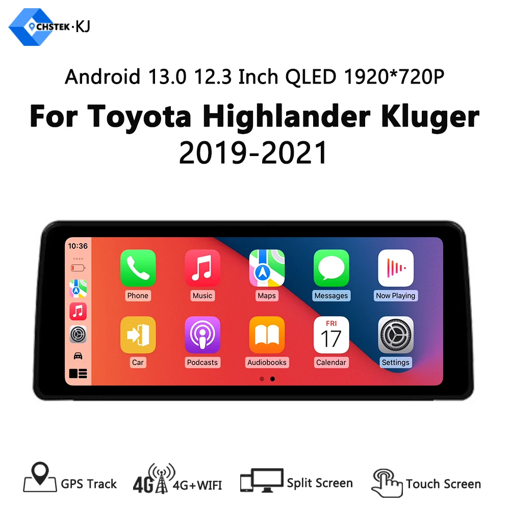 

For Toyota Highlander Kluger 4 XU70 2019 - 2021 QLED 2K 12.3 inch DVD Car Radio GPS DSP Carplay Android Auto 4G