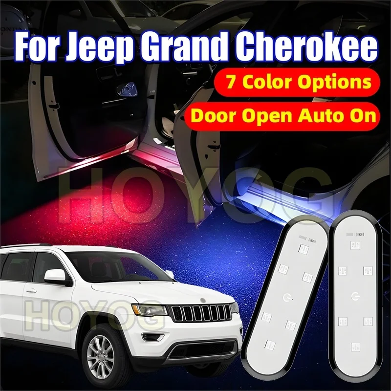 Фото Подходит для Jeep Grand Cherokee 2010-2021: светодиодная подсветка дверей автомобиля с автоматическим включением/выключением и USB-аккумулятором. №1