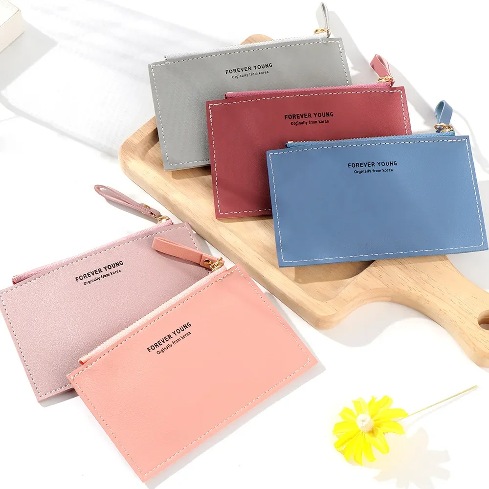 Ultra-thin Mini Business Wallet Men's Women's PU Leather Zipper Cash ID Card Credit Card Holder Short Purse Holiday Gift