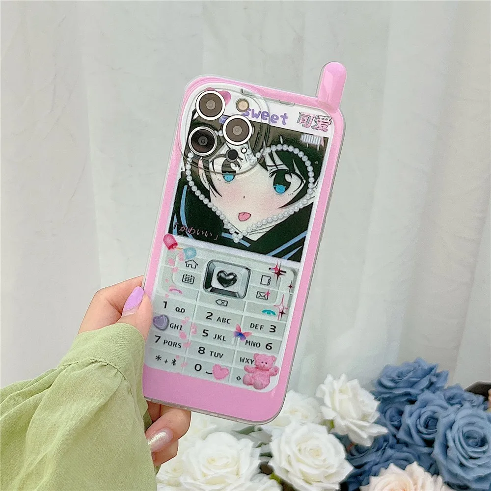 

Cute Mobile Phone Form Factor Cartoon Girl Pink Soft Case For Iphone 11 12 13 Pro Max Xr X Xs Female Anti-drop Cover Fundas