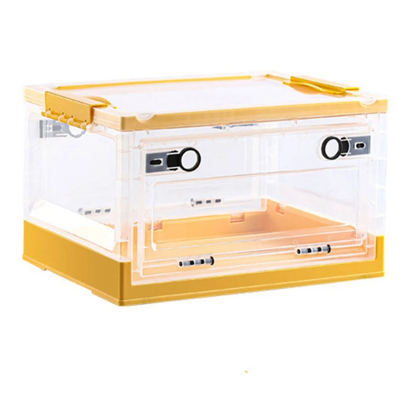 

Plastic Folding Storage Container Stack Foldable Organizer Box Container Sundries Storage Box of Side Door Opening -L