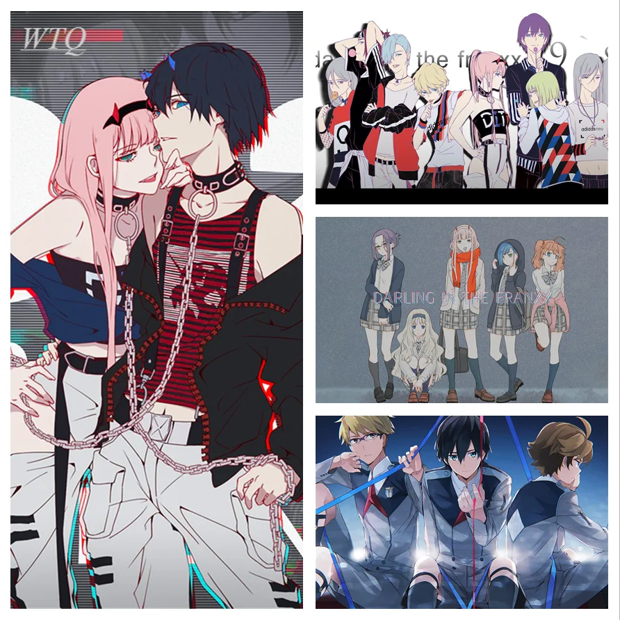 Tie In The Franxx | Hiro X Ichigo X Zero два Ретро плаката на холсте аниме плакаты картина настенное Искусство Декор для дома плакаты