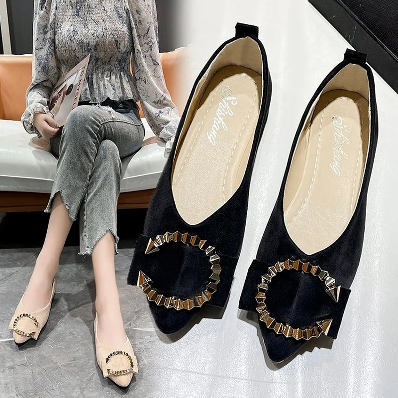 

NEW Fashion Women Flats Spring and Autumn Slip on Shoes for Women Square Buckle Shallow Mouth Plus Size 35-43 Sandals Shoes