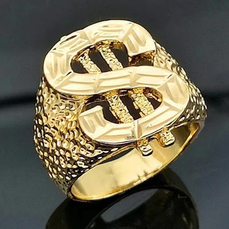 

Hot 18k gold plated men's domineering ring hip-hop creative dollar car flower ring