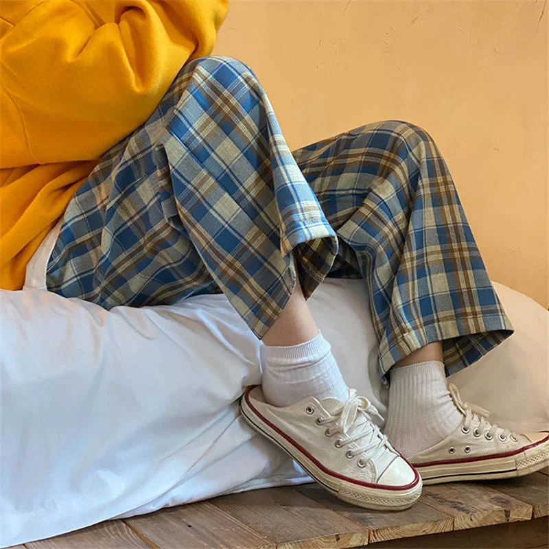 

Summer Plaid Pants Men S-3XL Casual Straight Trousers for Male/Female Harajuku Hip-hop Pants