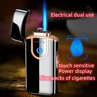new creative usb double arc straight through double fire lighter windproof outdoor easy to carry mens gift cigar