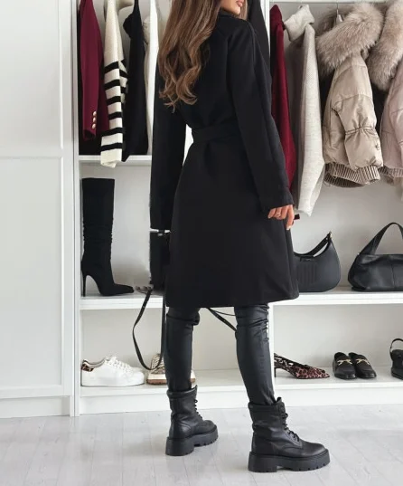 Женское пальто зимнее модное повседневное Однотонное шерстяное с отложным