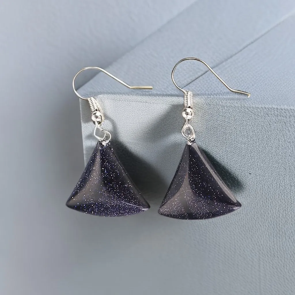 

Women's Earrings Sapphire Blue Natural Stone Scalloped Earring With Glitter Simple Vintage Party Jewelry Drop Ear-ring