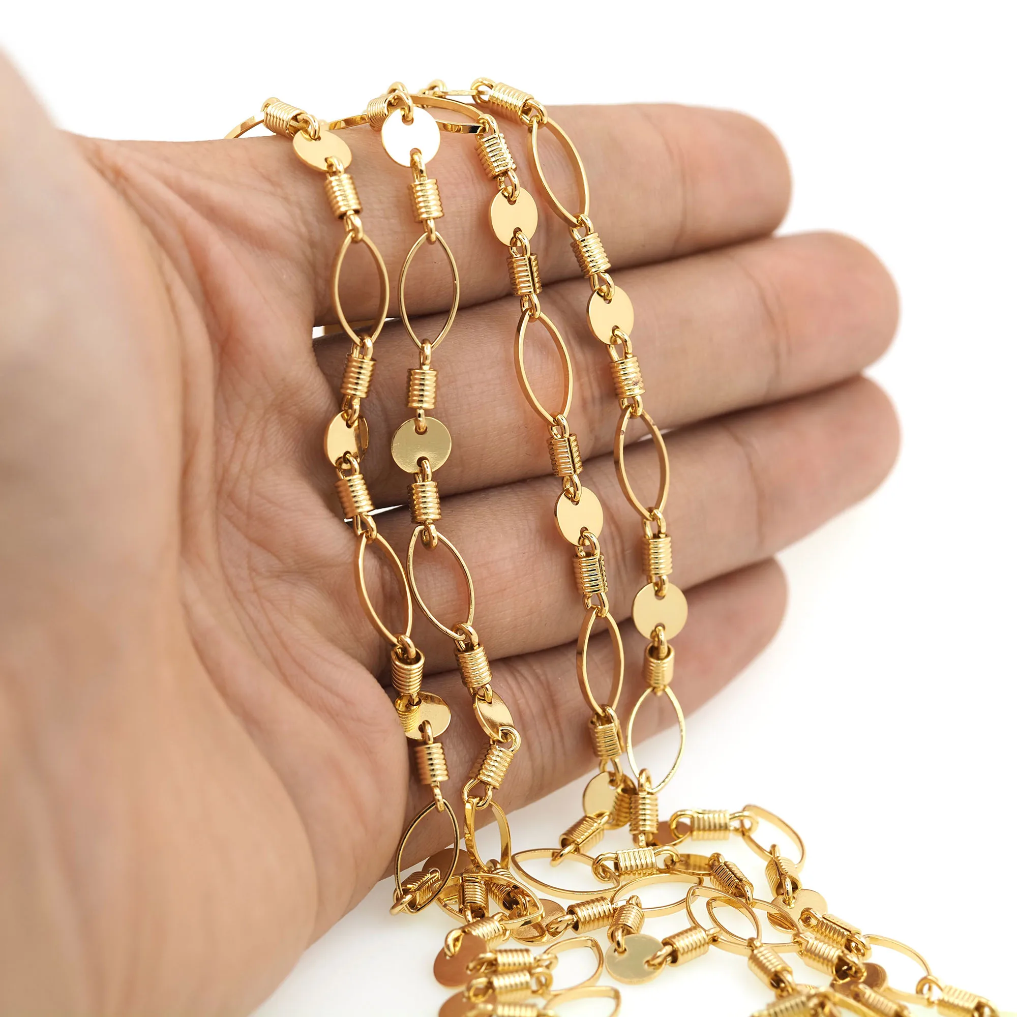 Золотая заполненная Скрепка-цепочка Плоская овальная кабельная цепочка для