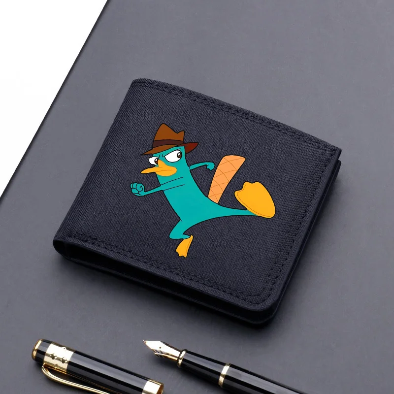 Мужской холщовый кошелек Phineas And Ferb черный/синий/серый с держателем для карт