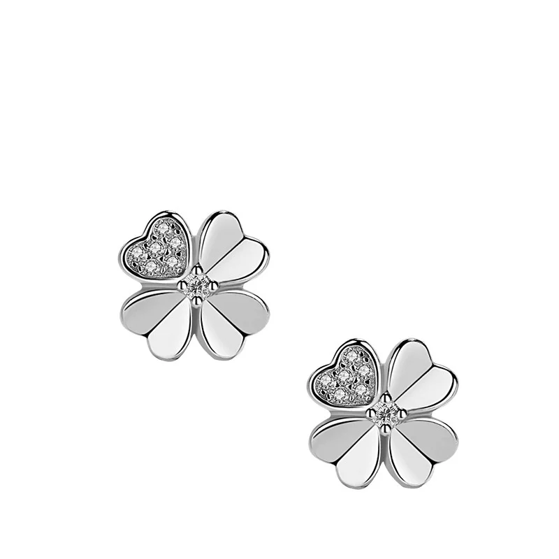 

Authentic 925 Sterling Silver Earring Fashion Simple Clover Crystal Stud Earring For Women Girl Wedding Party Jewelry Gift