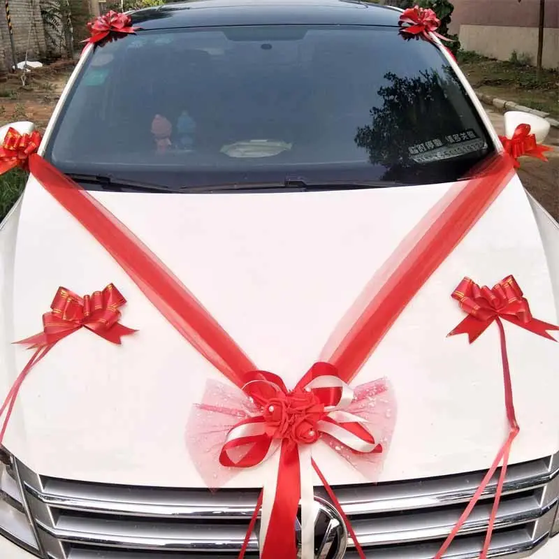 

Artificial Flower for Wedding Car Decoration Bridal Car Decorations + Door Handle Ribbons Silk Flower For wedding