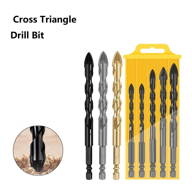 

5 Pcs/Set Drill Bit Extended Thread Carbide Cross Triangular Drill CeramicTile Cement Ceramic Wall Glass Hexagonal Handle Drill