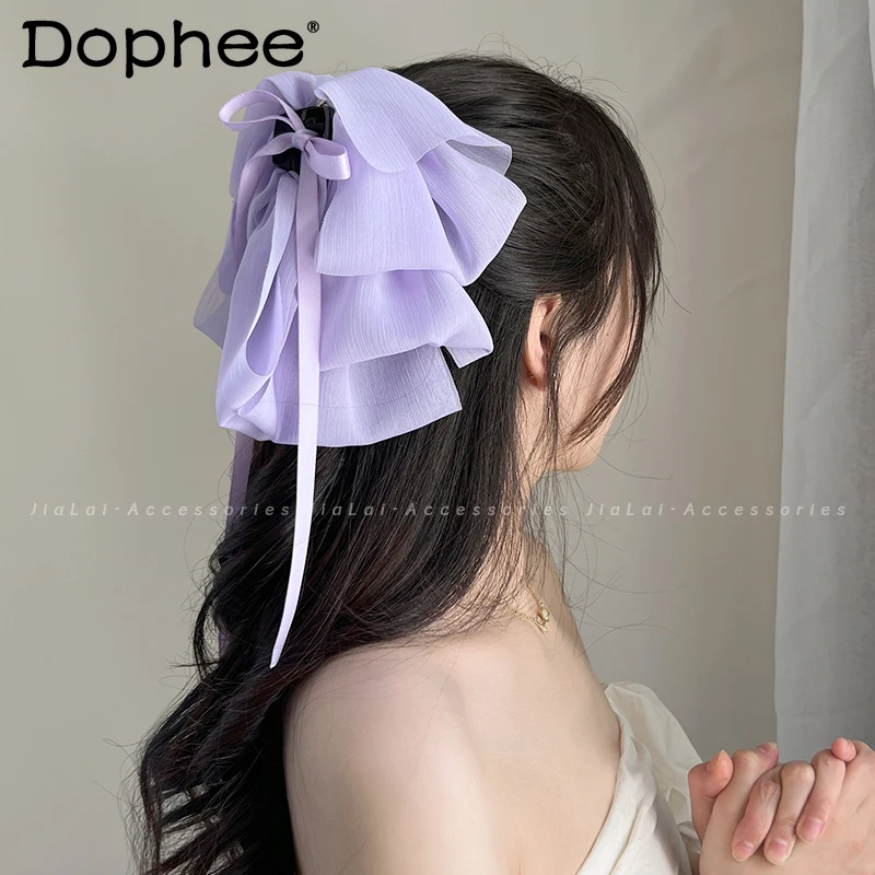 

French Gentle Face Slimming Hair Volume Back Head Updo Hairpin High-End Chiffon Bow Claw Clip Hair Apparel Accessories For Women